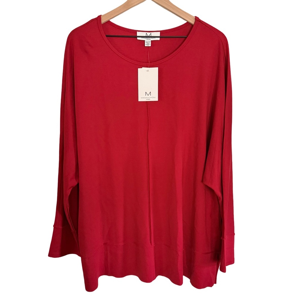 Magaschoni Woman Red Oversized Dolman Sleeve Knit‎ Top Size 3X NWT